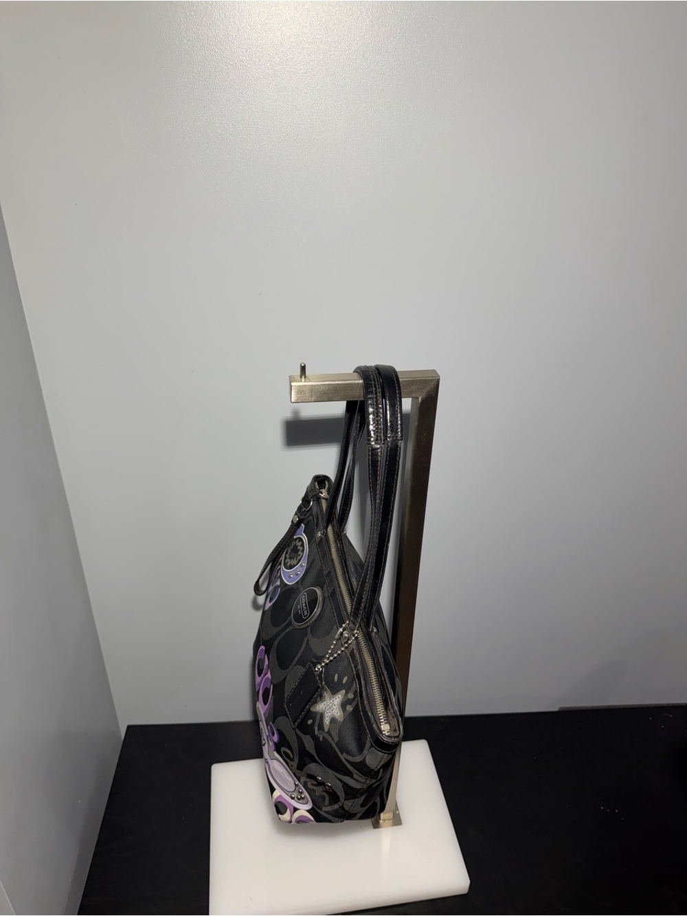 Coach poppy Black Signature Canvas Tote with Purple Accents - Picture 3 of 10